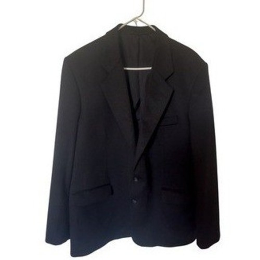 Peter James Mens Black Wool Cashmere Blazer Sport Coat Made in England 44L